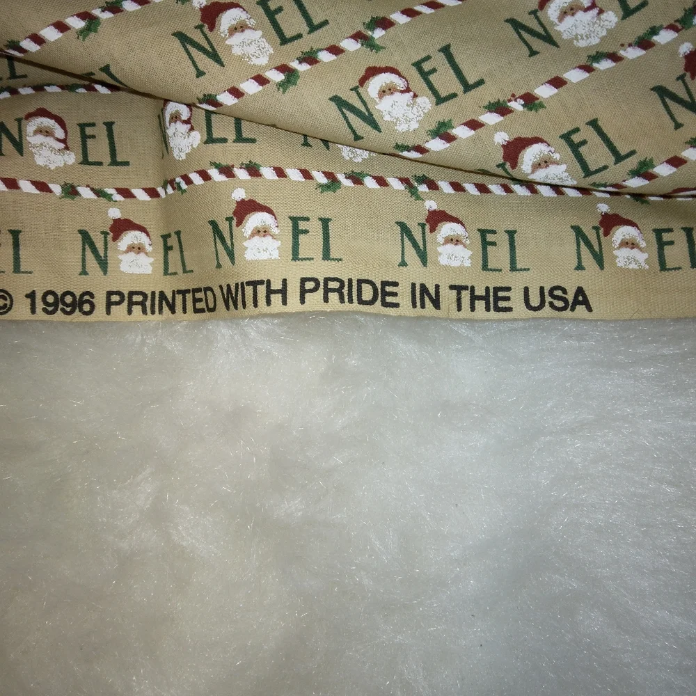 FABRIC Noel all over Stripes of words with Santa heads, Christmas fabric